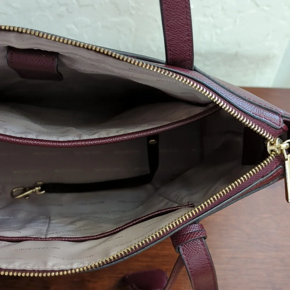 MICHAEL Michael Kors Oxblood Maddie Medium Crossgrain Leather Tote Bag - Picture 11 of 15